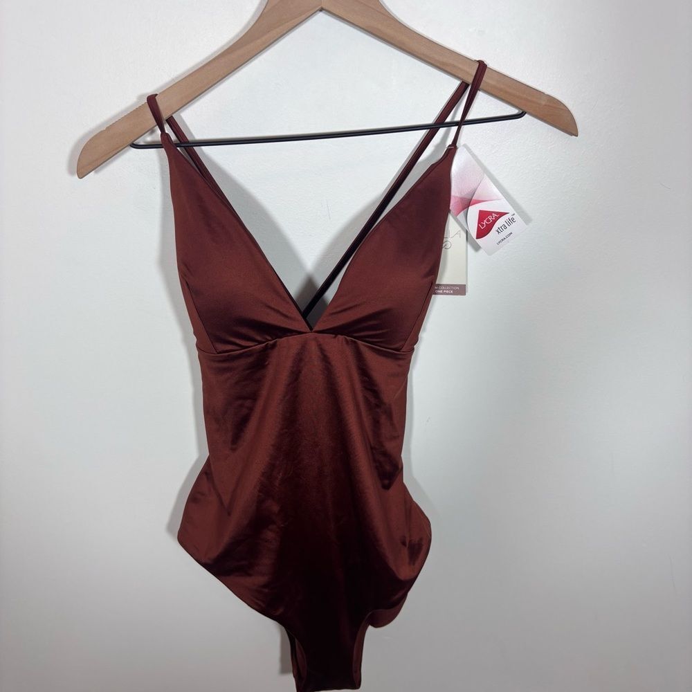 CALIA Women's Swim Triangle Strappy
Back One Piece NWT Size 10 Red Brown Shine - Picture 4 of 12